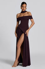 Dorothy Off-Shoulder High Slit Maxi Dress - Plum Avalabel