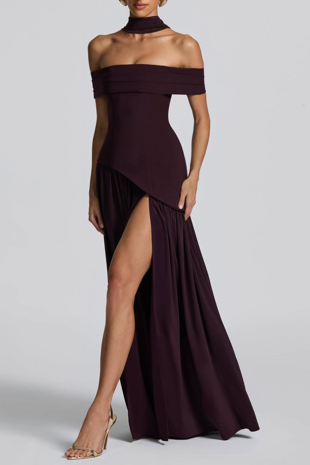Dorothy Off-Shoulder High Slit Maxi Dress - Plum Avalabel