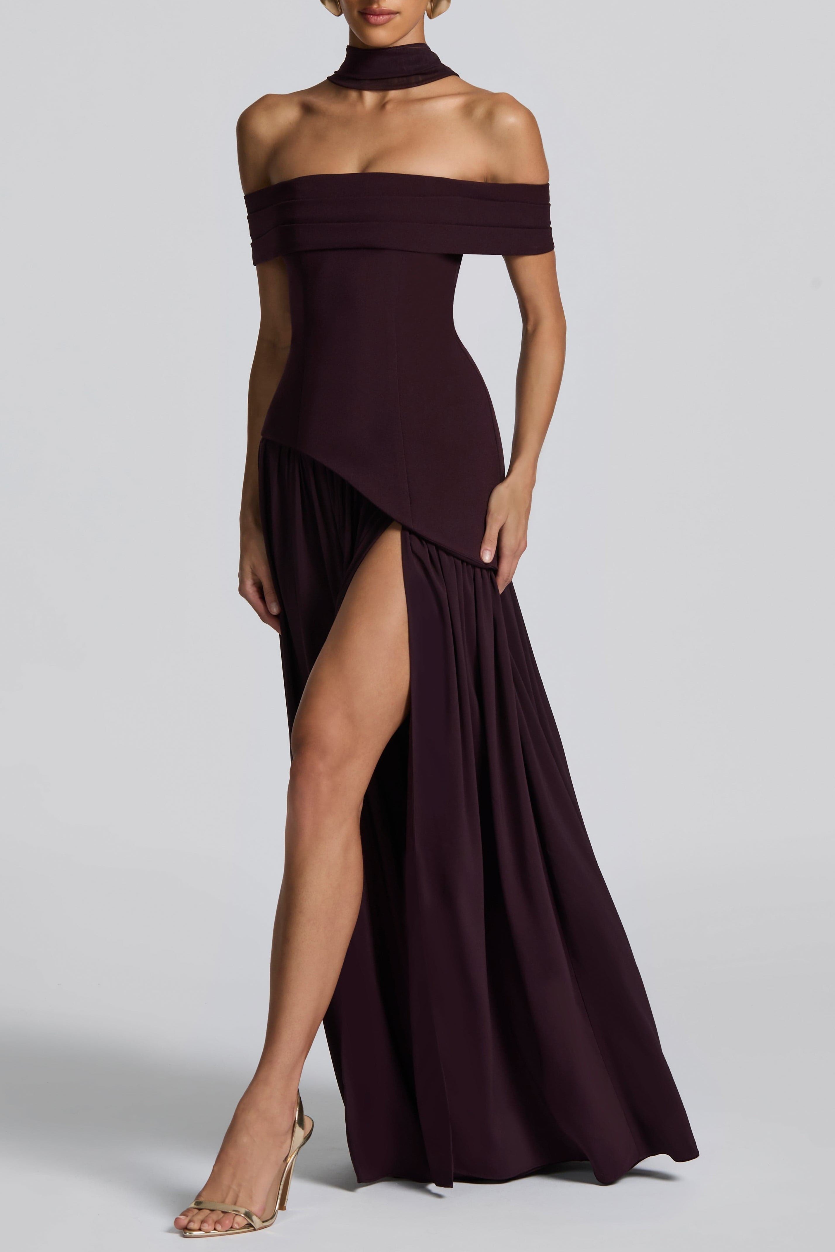 Dorothy Off-Shoulder High Slit Maxi Dress - Plum Avalabel