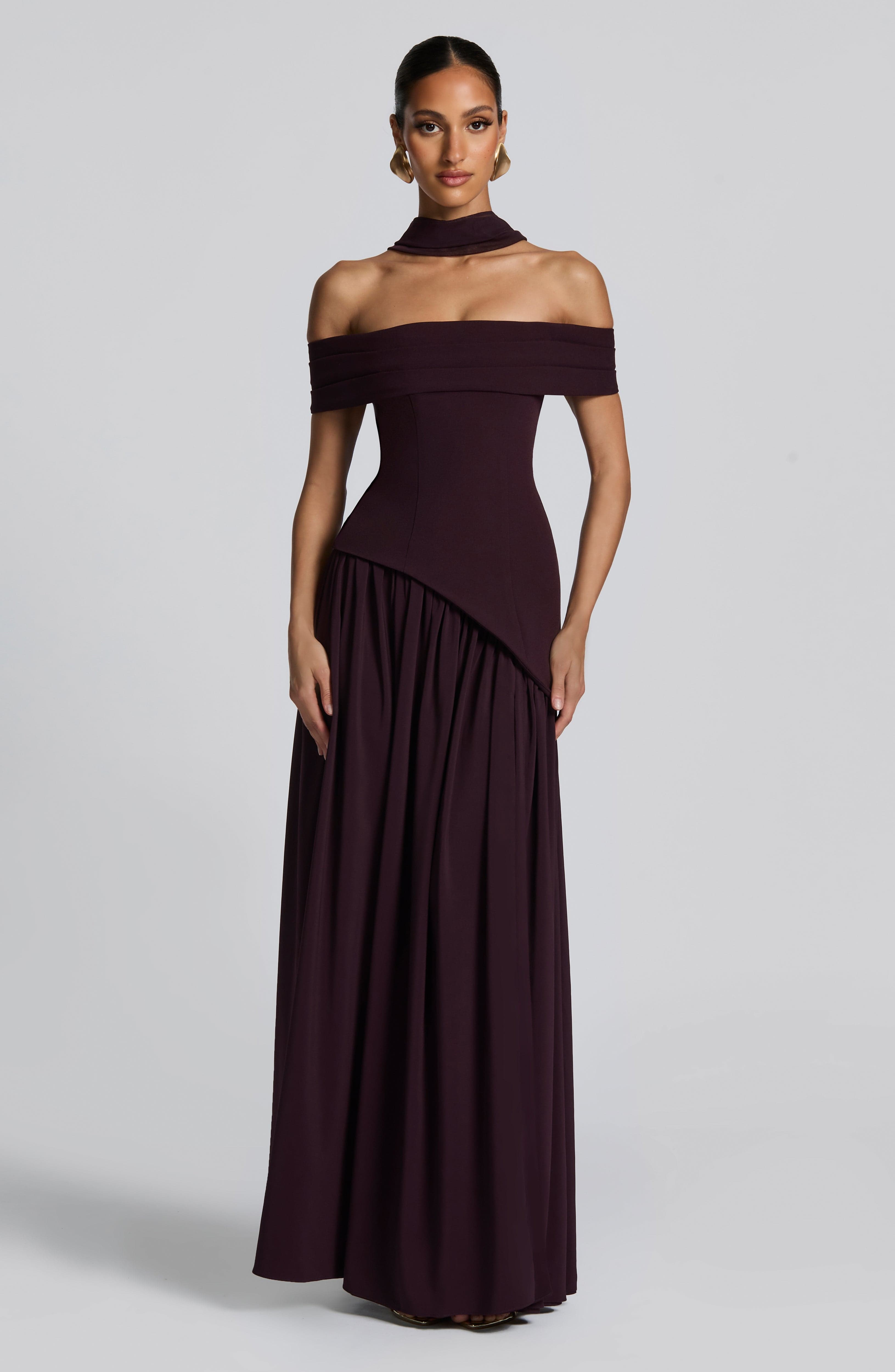 Dorothy Off-Shoulder High Slit Maxi Dress - Plum Avalabel