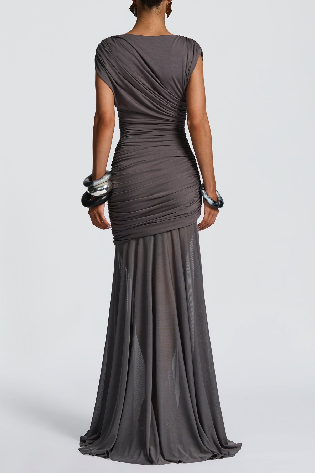 Eileen Ruched Sleeveless Maxi Dress - Charcoal Avalabel