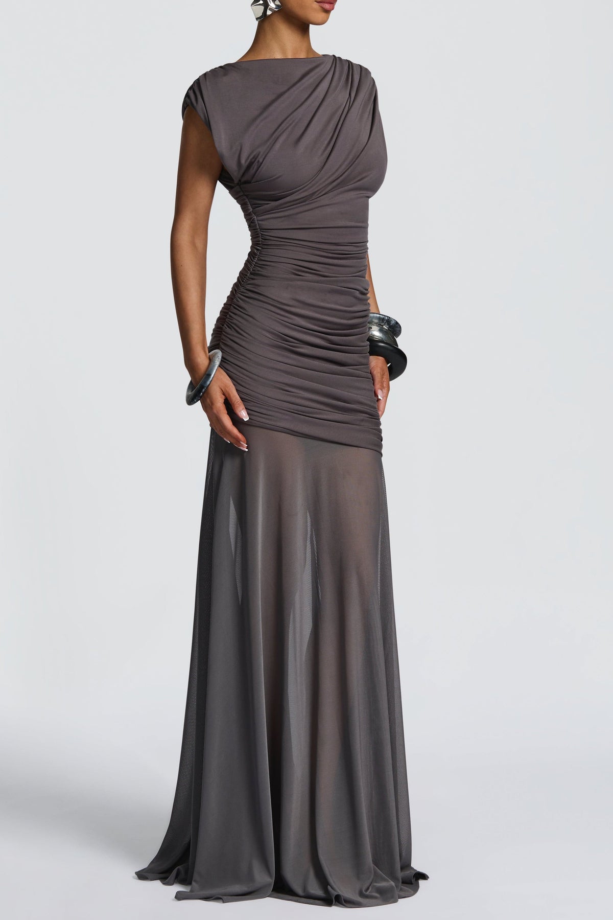 Eileen Ruched Sleeveless Maxi Dress - Charcoal Avalabel