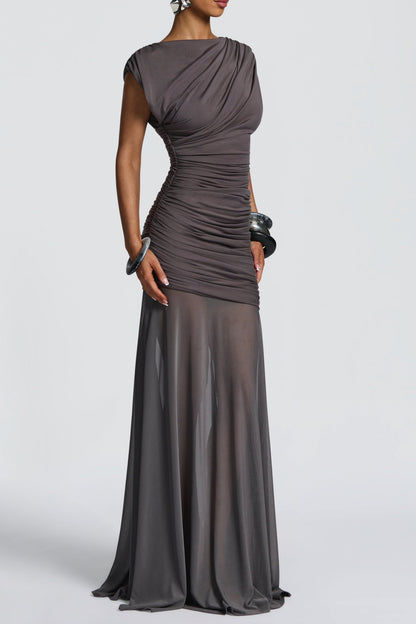 Eileen Ruched Sleeveless Maxi Dress - Charcoal