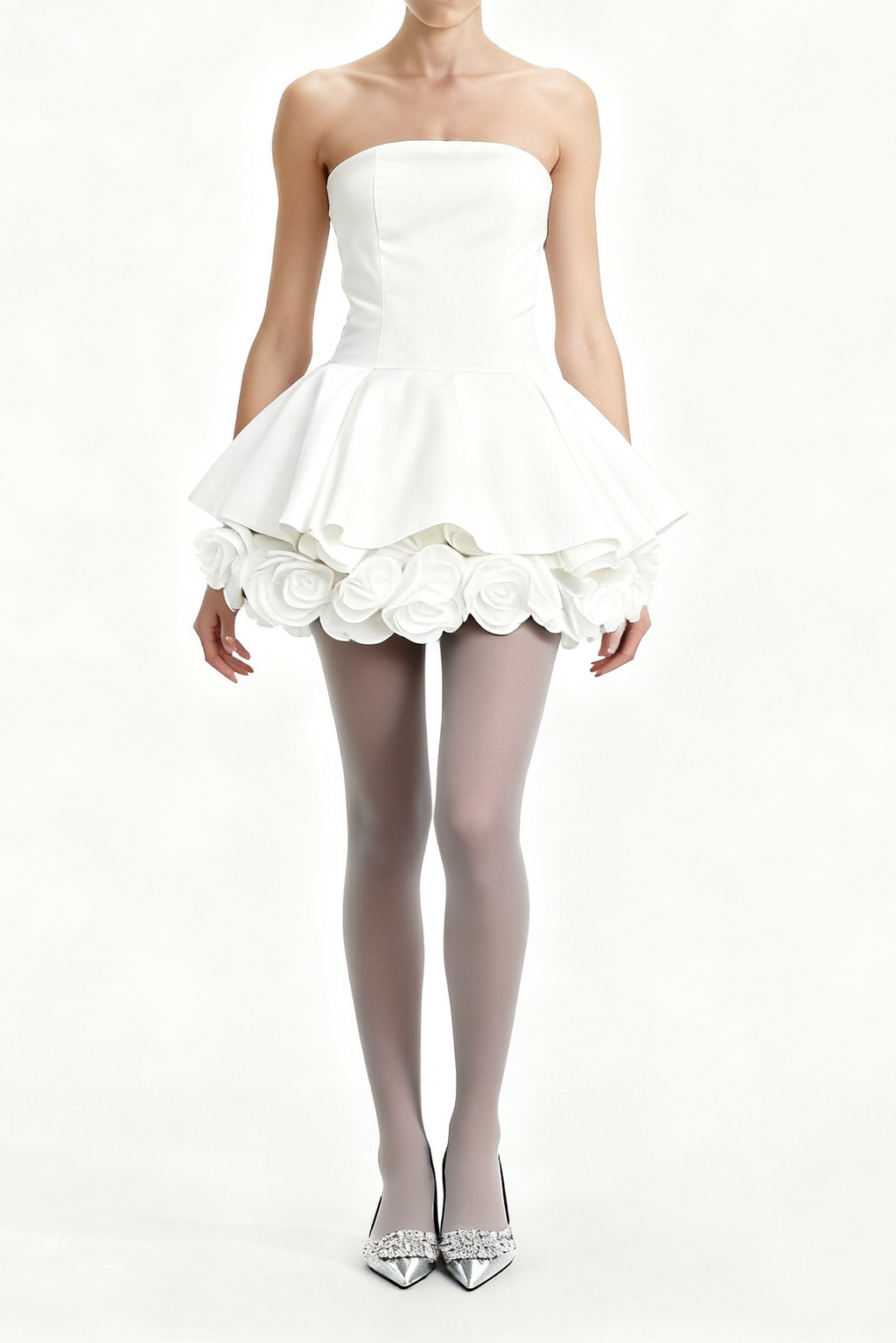 Lucie white petal-layered strapless corset mini dress Avalabel