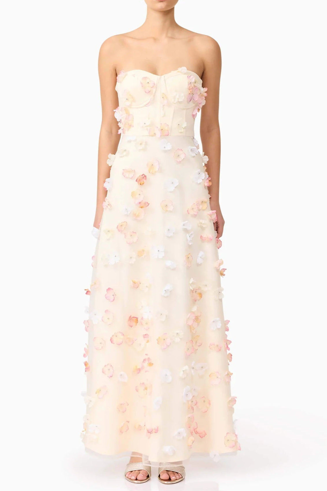 Off-Shoulder Embroidered Maxi Dress in Apricot Avalabel