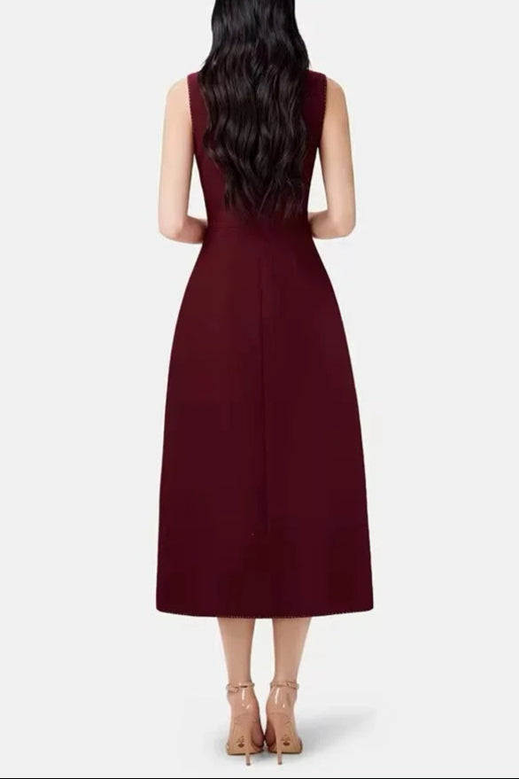 Asymmetric Collar Blazer Midi Dress in Red Avalabel