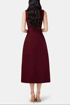 Asymmetric Collar Blazer Midi Dress in Red Avalabel