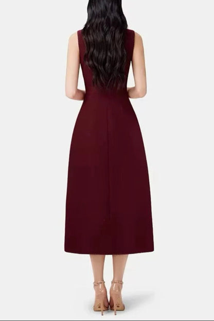 Asymmetric Collar Blazer Midi Dress in Red