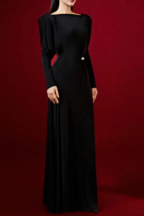 beryl pleated Knitted Fabric Maxi Dress in black Avalabel