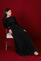beryl pleated Knitted Fabric Maxi Dress in black Avalabel