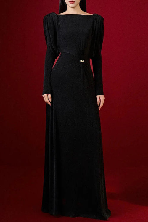 beryl pleated Knitted Fabric Maxi Dress in black Avalabel