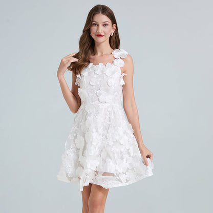 Georgia 3d Floral Lace Mini Dress in White