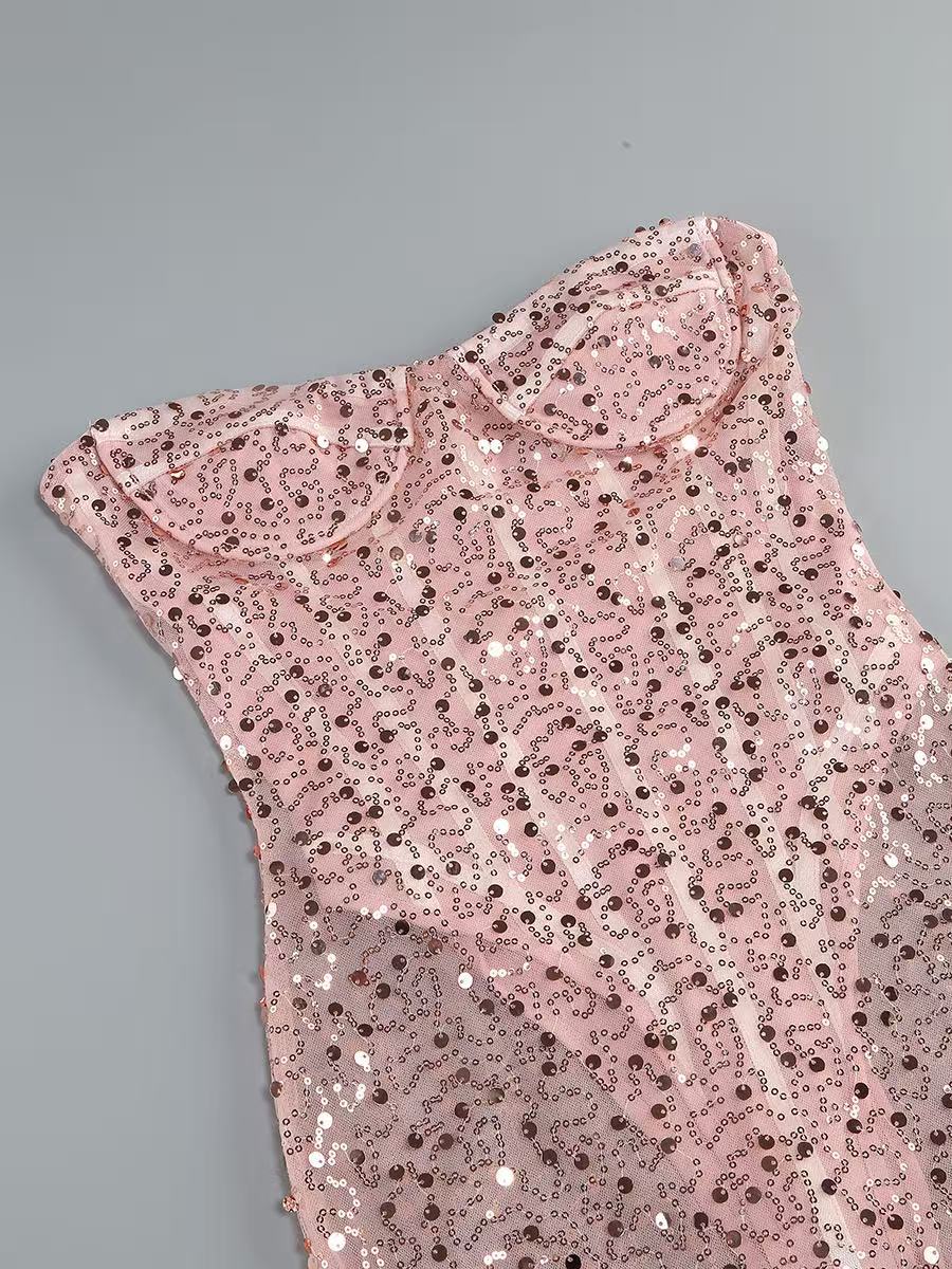 Sequined Pink Maxi Dress Avalabel