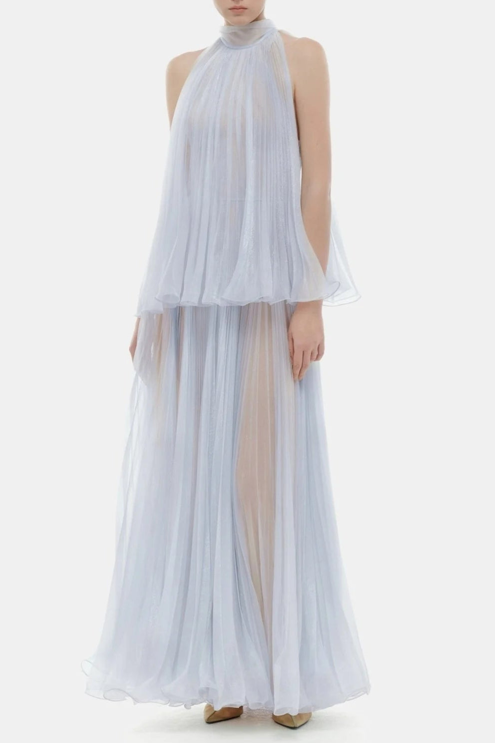 Belinda Violet Pleated Tulle Sleeveless Maxi Dress Avalabel