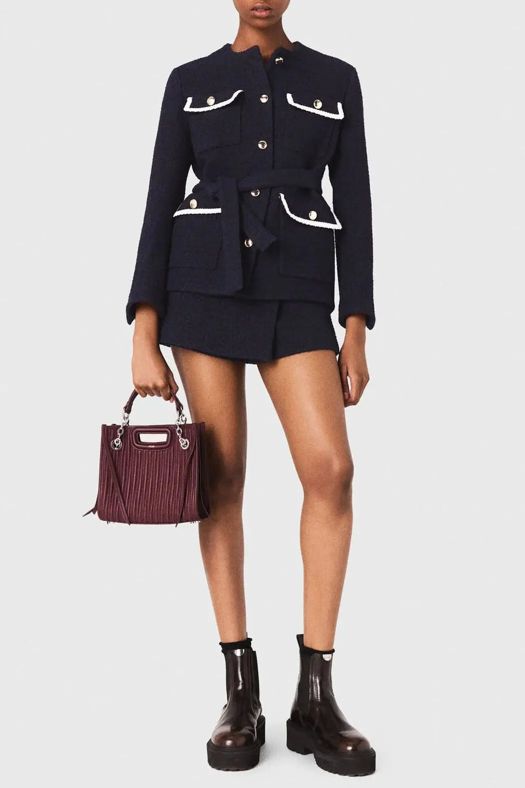 sigrid navy blue 4-pocket tweed jacket Avalabel