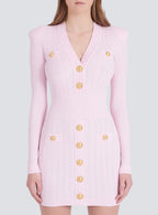 vicky v-neck button-detail ribbed mini dress in pink Avalabel