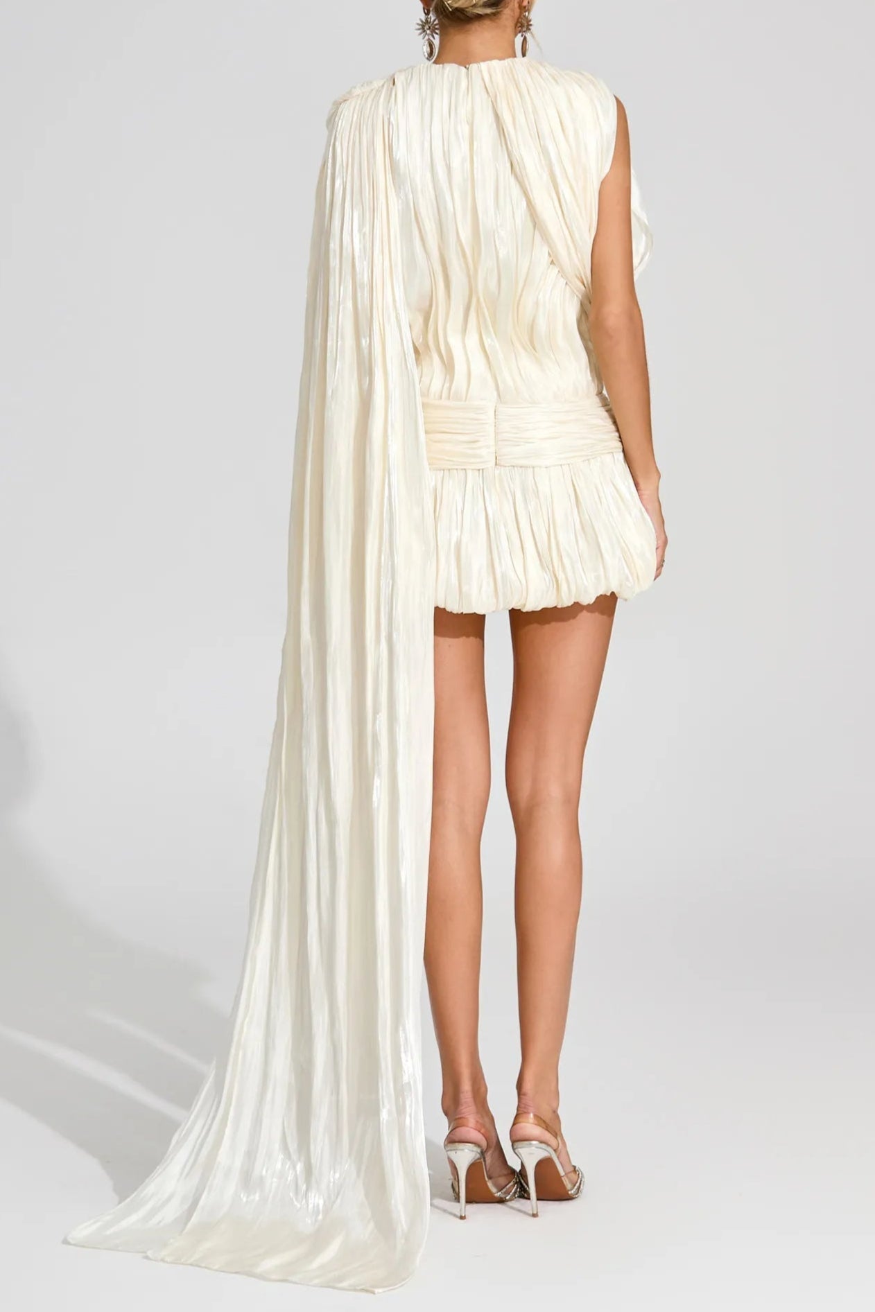 Cornelia Apricot Pleated Draped Mini Dress Avalabel