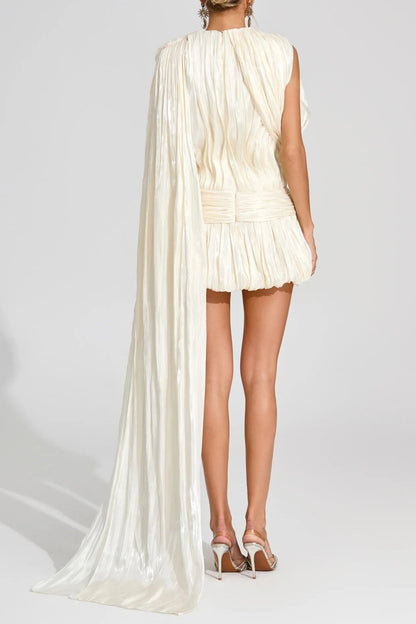 Cornelia Apricot Pleated Draped Mini Dress