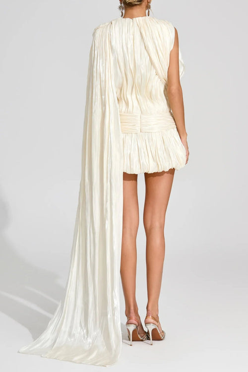 Cornelia Apricot Pleated Draped Mini Dress Avalabel