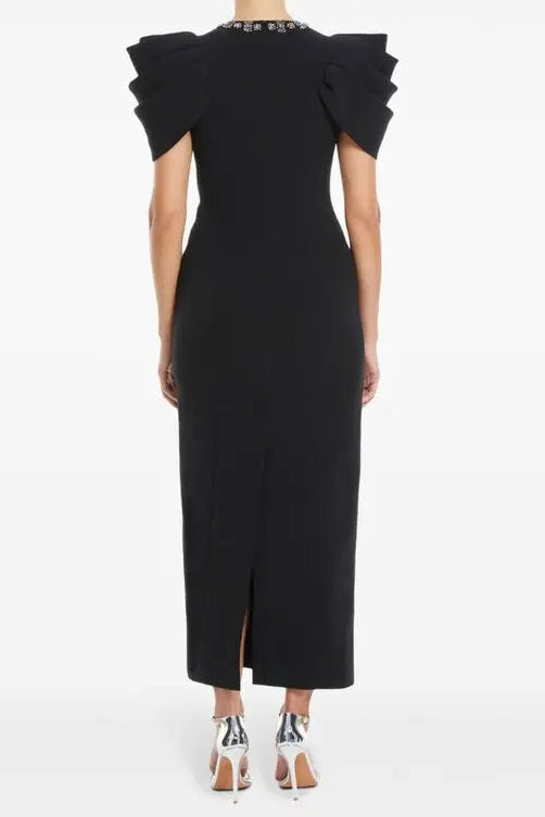 Roxanne Crystal-Embellished Crepe Bodycon Gown in Black