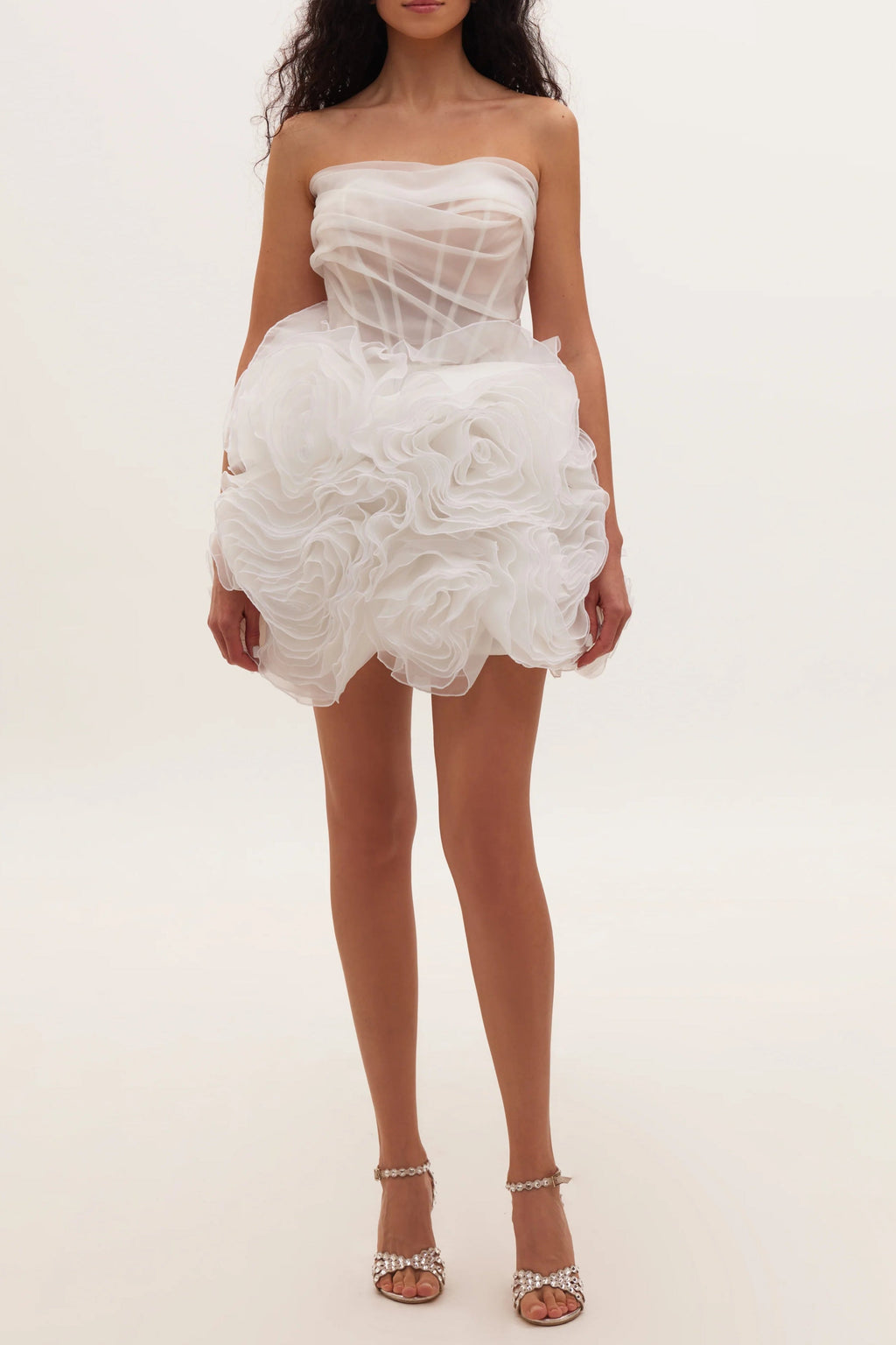 Georgia Appliquéd Organza White Mini Dress Avalabel