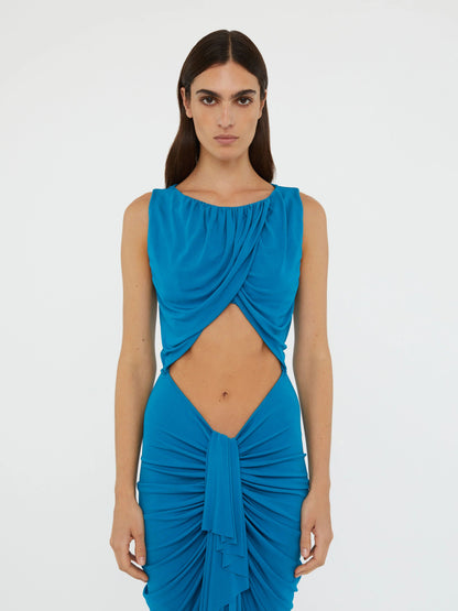 Lily Drape Disconnect Tank Maxi Dress in Blue