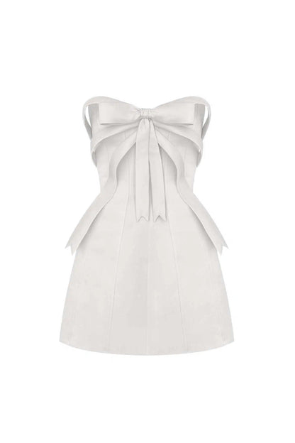 White Bow Embellished Strapless Mini Dress