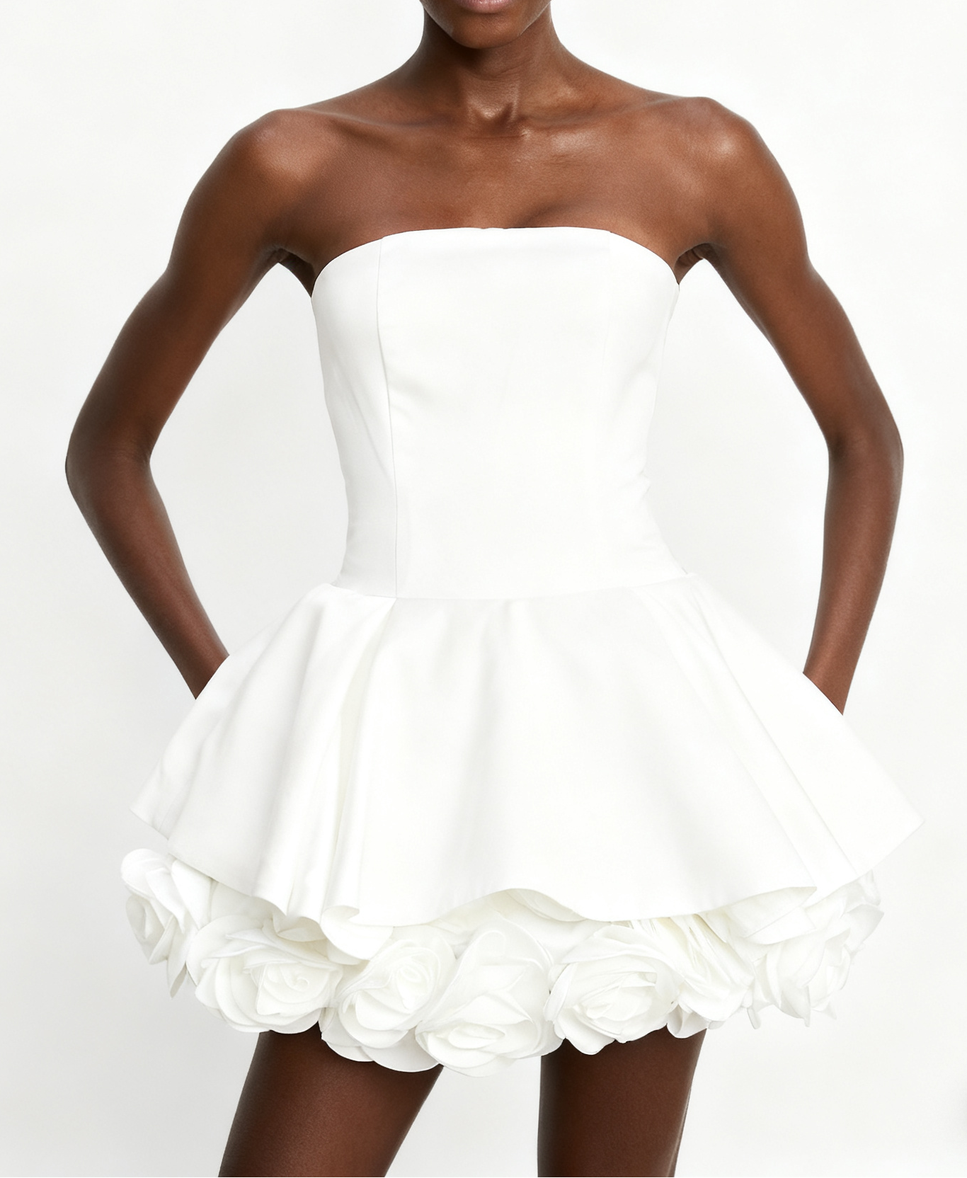 Lucie white petal-layered strapless corset mini dress Avalabel
