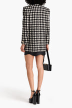 novia black Double-breasted houndstooth wool-blend tweed blazer Avalabel