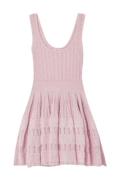 Ribbed Pointelle Knit Mini Dress in Pink