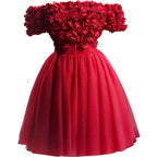 caroline Red 3d Appliques mini Prom Dress Avalabel