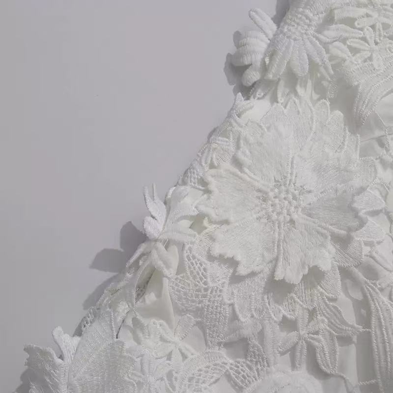 Strapless Flower Embroidery Maxi Dress In White Avalabel