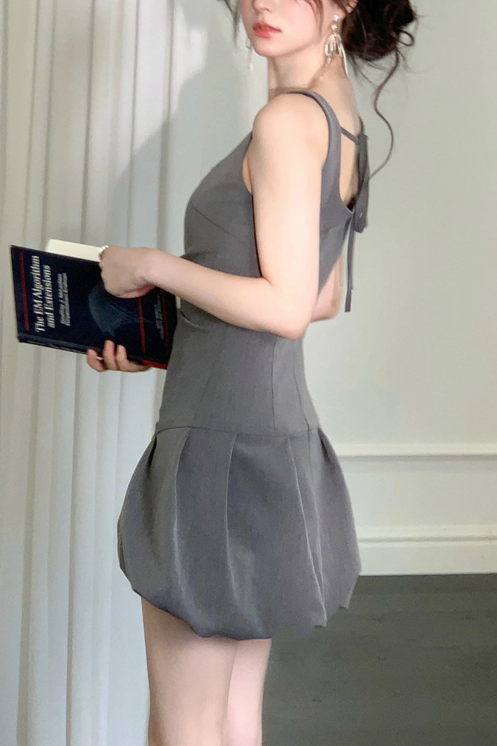arabela square neck bud mini dress in gray Avalabel