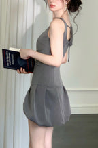 arabela square neck bud mini dress in gray Avalabel