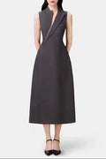 Asymmetric Collar Blazer Midi Dress in Grey Avalabel