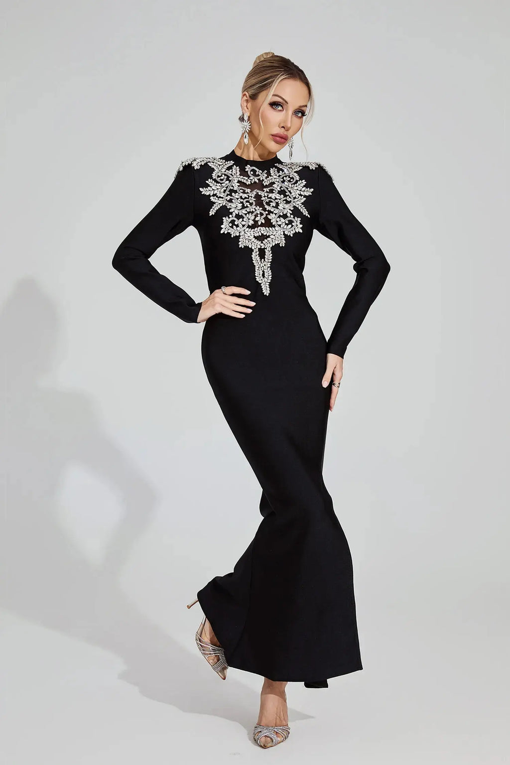 karen Black Diamond pattern Bandage maxi Dress Avalabel