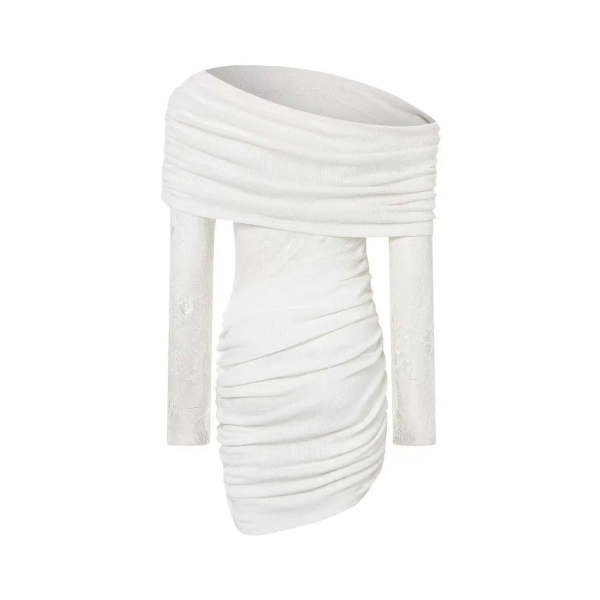 White lace strapless spliced knitted mini dress Avalabel