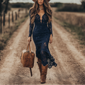 Bohemian Lace long sleeve midi Dress Avalabel