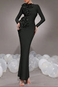 sally 3D Flower Decorative Bandage maxi Dress in black Avalabel