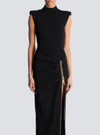 black Sleeveless Zipper high Slit Elastic jersey maxi Dress Avalabel