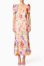 trista multicolor Square Neck backless Mesh Embroidered Fishtail maxi Dress Avalabel