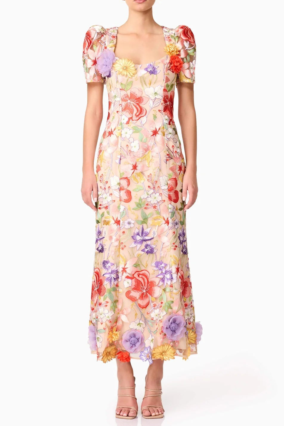 trista multicolor Square Neck backless Mesh Embroidered Fishtail maxi Dress Avalabel