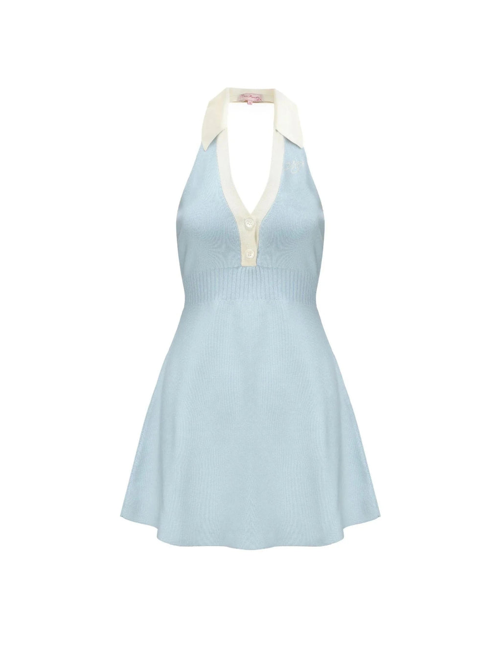 Halter Backless Knit Mini Dress in Blue Avalabel