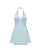 Halter Backless Knit Mini Dress in Blue Avalabel