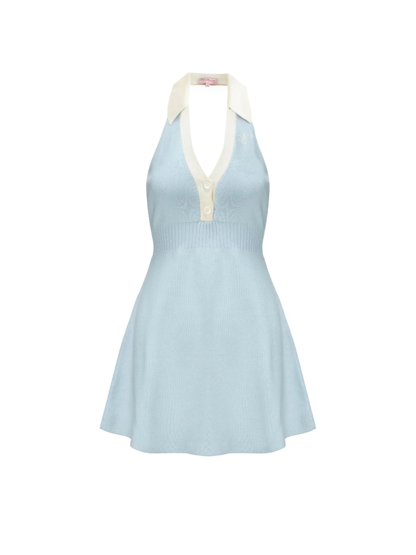 Halter Backless Knit Mini Dress in Blue