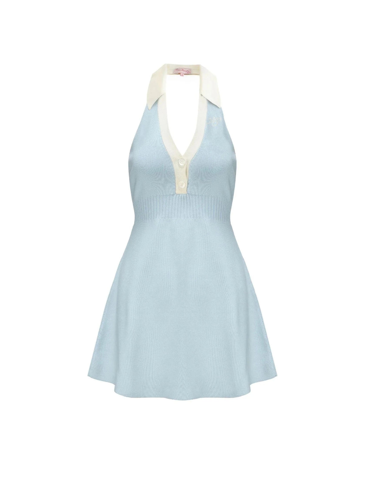 Halter Backless Knit Mini Dress in Blue Avalabel