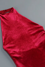 michaelia halterneck Fringe Velvet Dress in Burgundy Avalabel