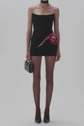 Darlene Strapless Floral Mini Dress in Black Avalabel