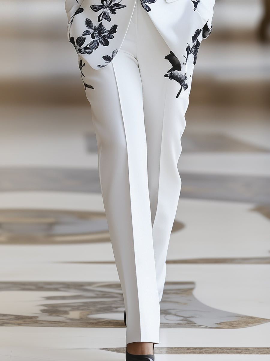 White Floral Printed Pantsuit Set Avalabel