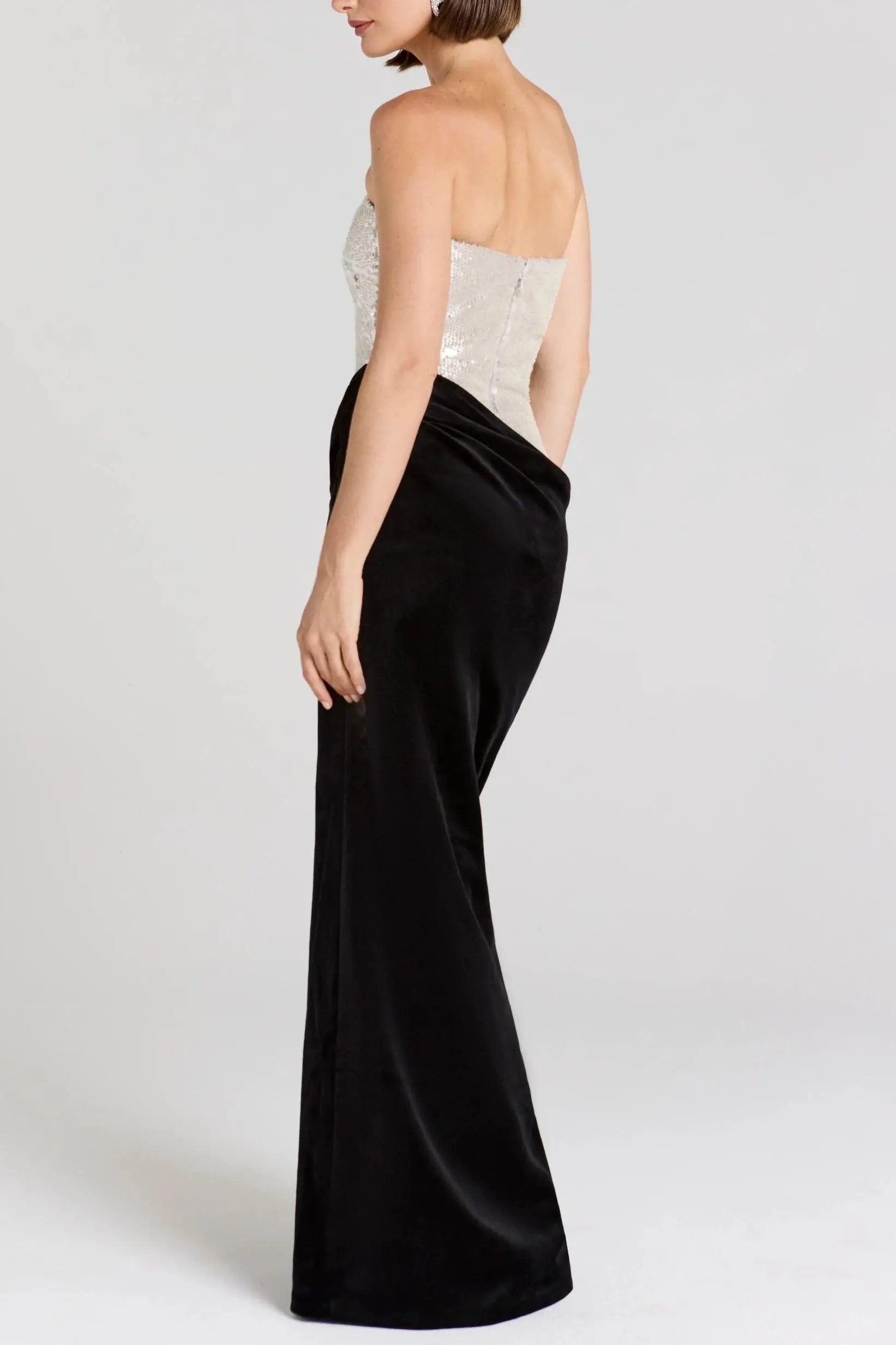 nancy off shoulder sequin high slit velvet maxi Dress - Silver/Black Avalabel